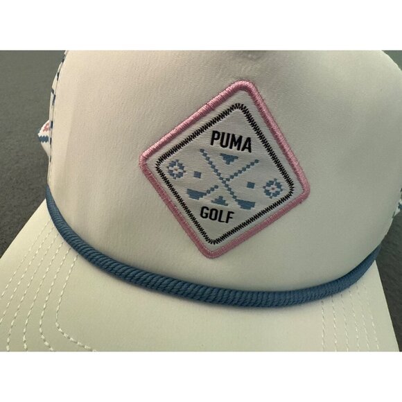 Puma Golf Adjustable Snapback Hat With Geometric Pattern White & Blue OSFA - Picture 5 of 5